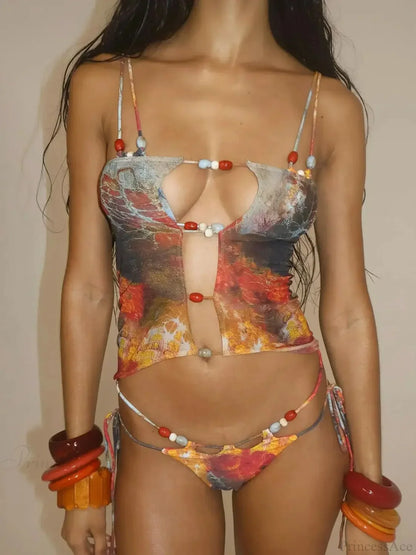 Halter Mini Skirt Three Piece Swimsuit