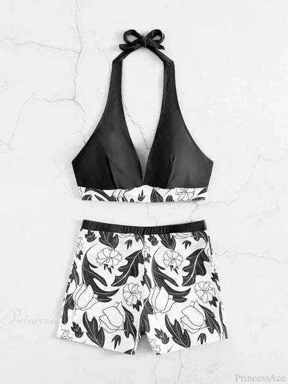 Halter Print Shorts Bikini Two Piece Set