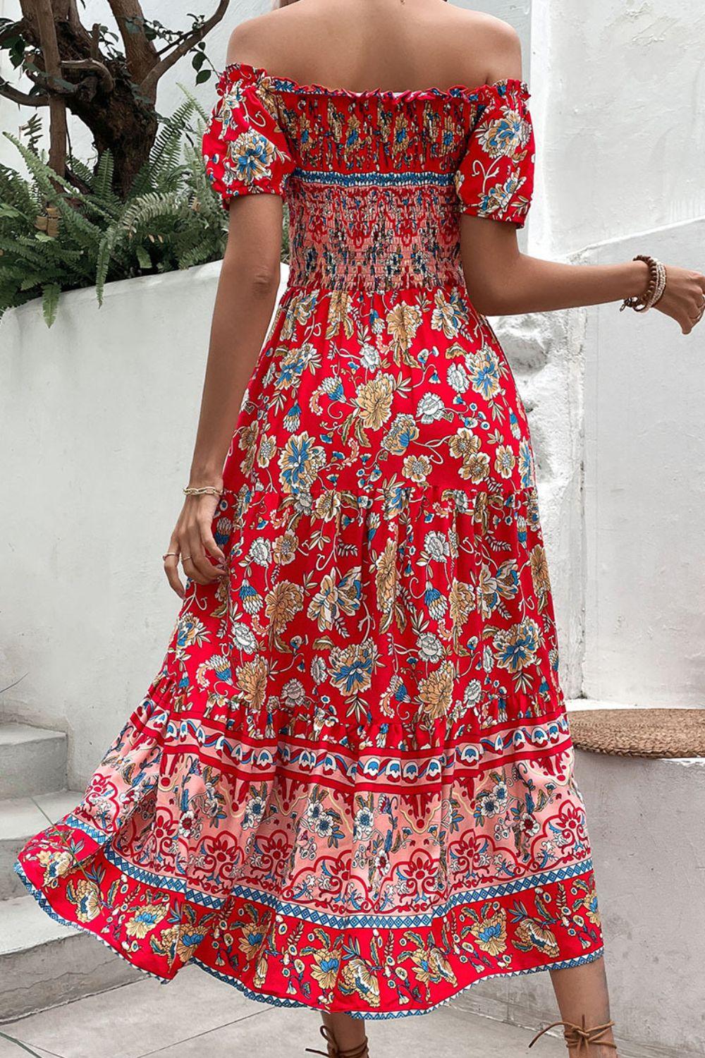 Hazel Blues® |  Floral Off-Shoulder Smocked Midi Dress