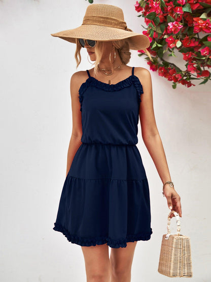 Hazel Blues® |  Frill Trim Spaghetti Strap Mini Dress