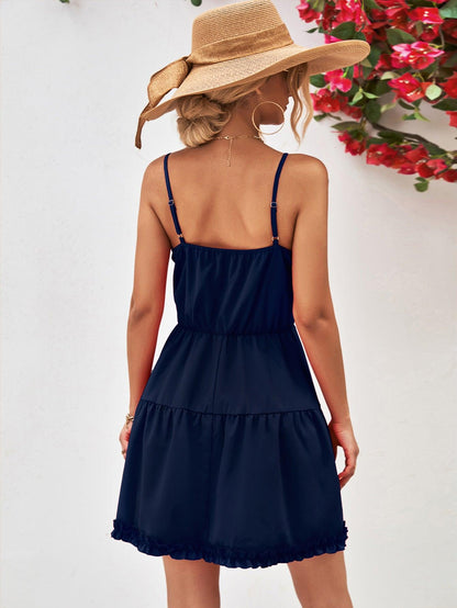 Hazel Blues® |  Frill Trim Spaghetti Strap Mini Dress