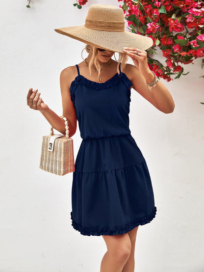 Hazel Blues® |  Frill Trim Spaghetti Strap Mini Dress