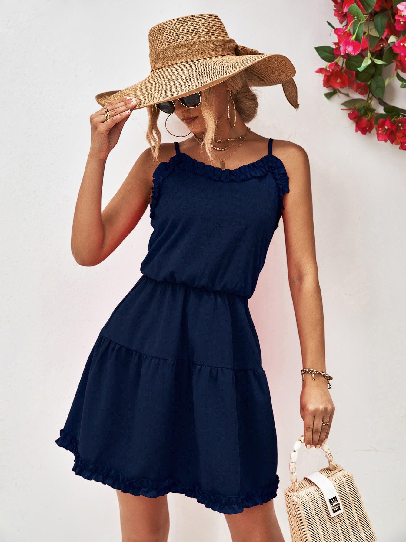 Hazel Blues® |  Frill Trim Spaghetti Strap Mini Dress