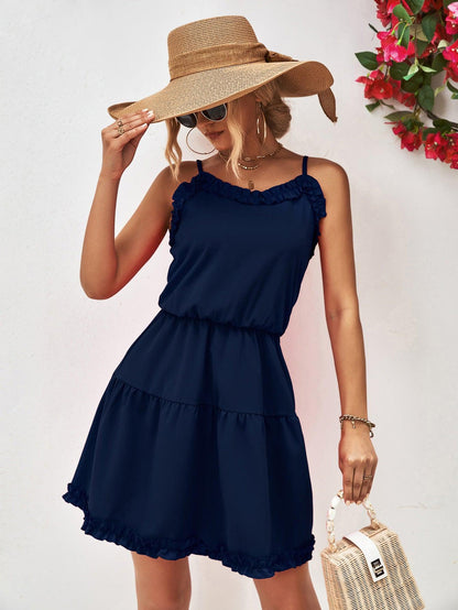 Hazel Blues® |  Frill Trim Spaghetti Strap Mini Dress
