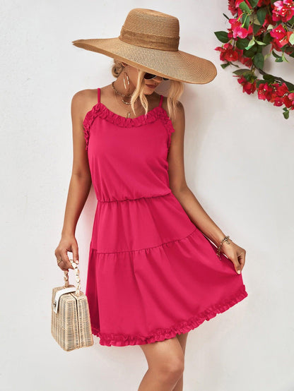 Hazel Blues® |  Frill Trim Spaghetti Strap Mini Dress