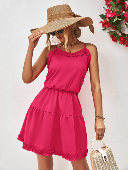 Hazel Blues® |  Frill Trim Spaghetti Strap Mini Dress