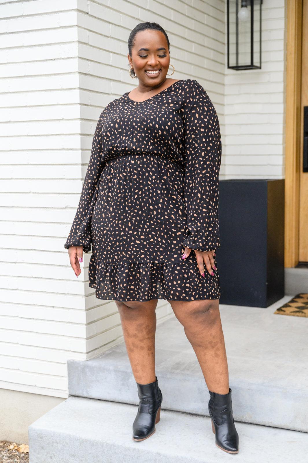 Hazel Blues® | Make Your Happiness Long Sleeve Dress in Black