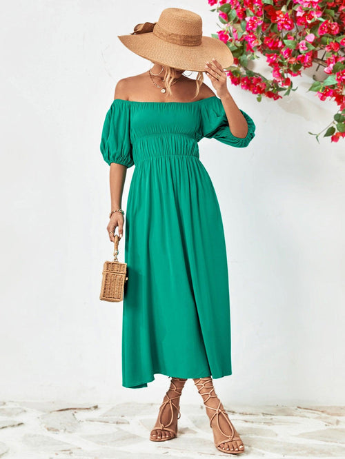 Hazel Blues® |  Off-Shoulder Balloon Sleeve Midi Dress
