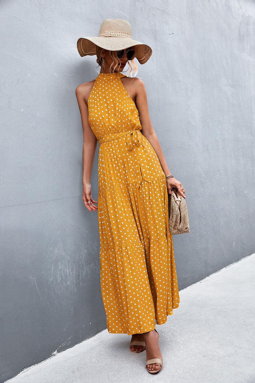 Hazel Blues® | Printed Sleeveless Tie Waist Maxi Dress