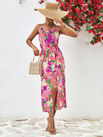 Hazel Blues® |  Printed Spaghetti Strap Front Slit Dress