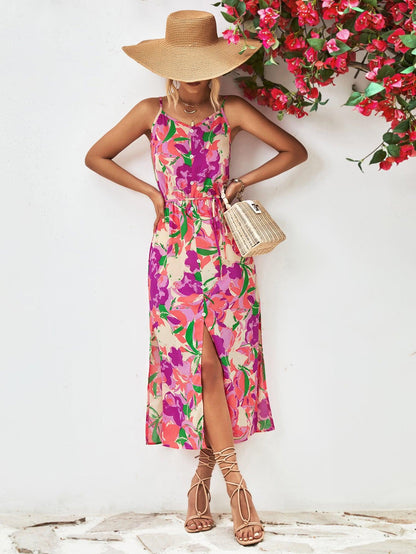 Hazel Blues® |  Printed Spaghetti Strap Front Slit Dress