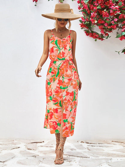 Hazel Blues® |  Printed Spaghetti Strap Front Slit Dress