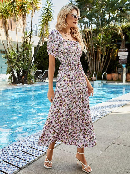 Hazel Blues® |  Printed Square Neck Short Sleeve Midi Dress