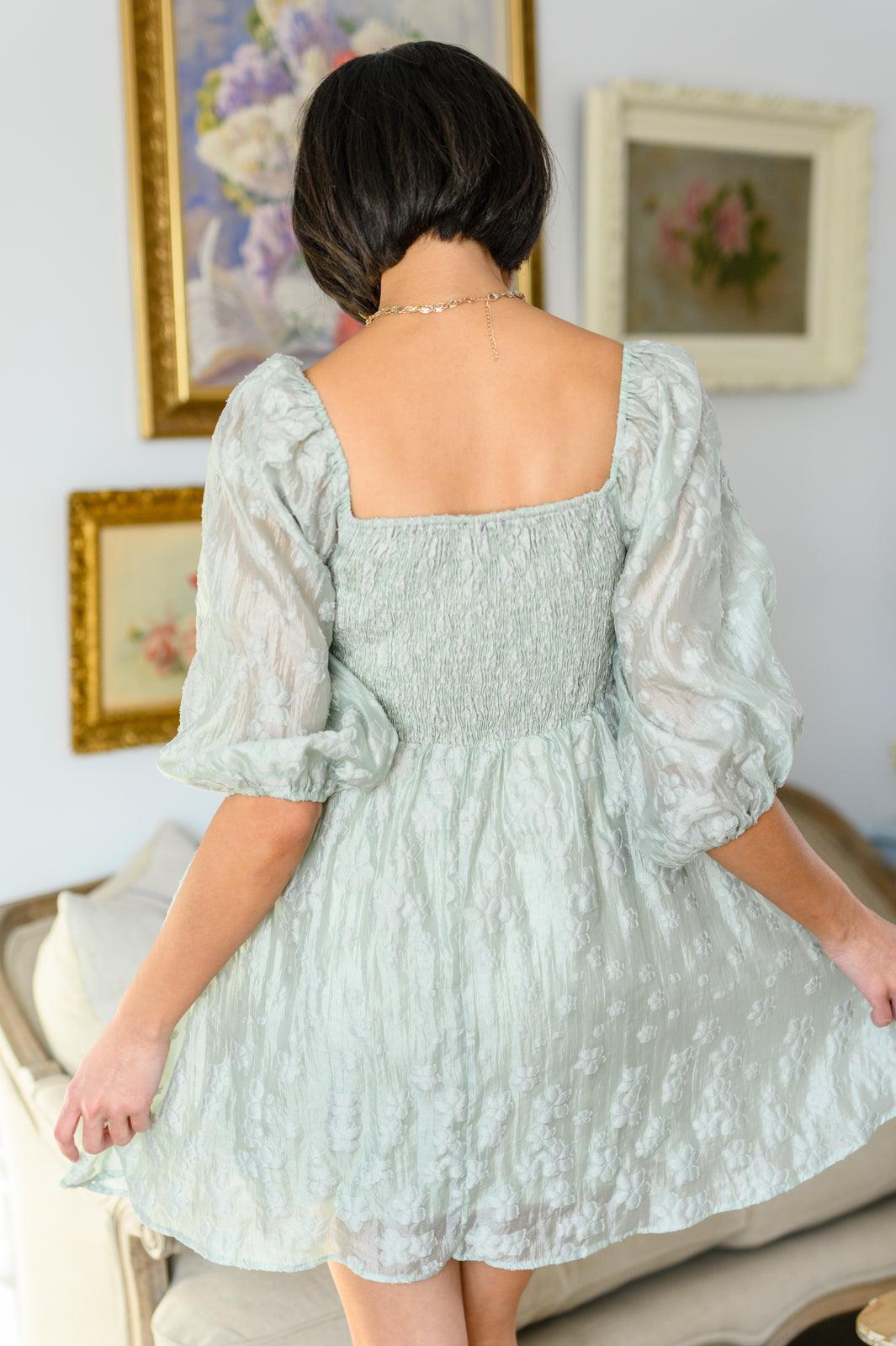 Hazel Blues® | Spotting Fairies Puff Sleeve Dress in Sage