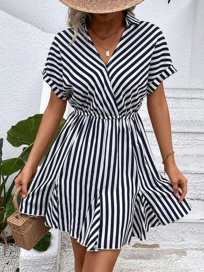 Hazel Blues® |  Striped Johnny Collar Mini Dress