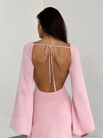 Knitted Backless Lace Up Bikini Cover Up