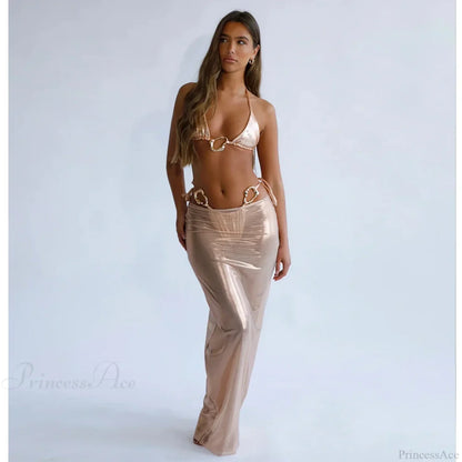 Lace Cover Maxi Dress Three Piece Swimsuit