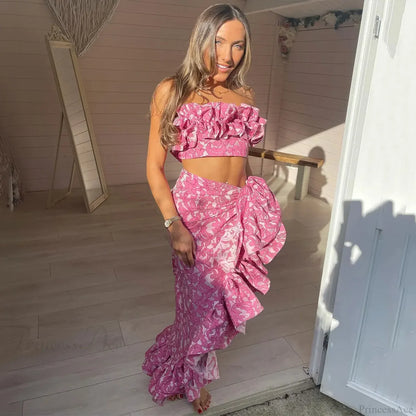 Lace Solid Strappy Skirt Three Piece Swimsuit