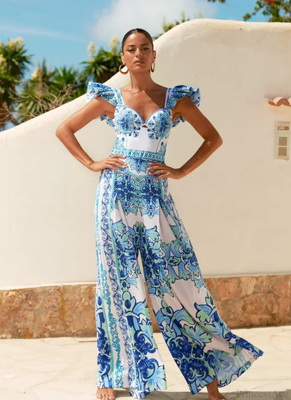 Majolica Print Sarong Pants Two Piece Set