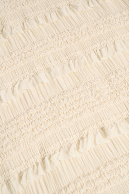 Ruffled Mid-Rise Maxi Skirt in Ivory