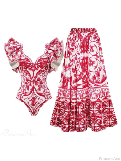 Off Shoulder Print Sarong Two Piece Set