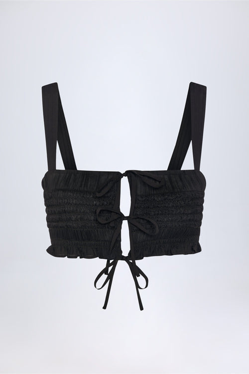 Ruffled Tie-Front Crop Top in Black