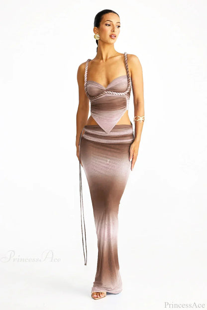 Push Up Backless Gradient Three Piece Swimsuit