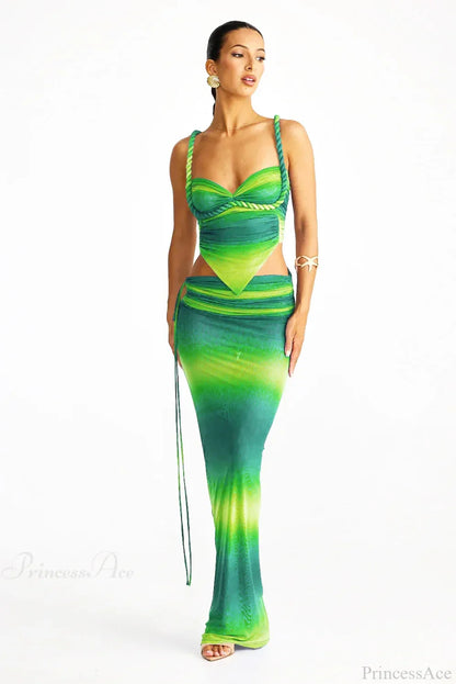 Push Up Backless Gradient Three Piece Swimsuit