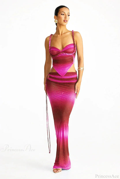 Push Up Backless Gradient Three Piece Swimsuit
