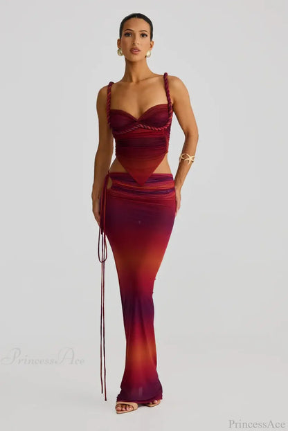 Push Up Backless Gradient Three Piece Swimsuit