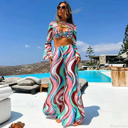 Push Up Bikini Set with Linen Three Piece Swimsuit