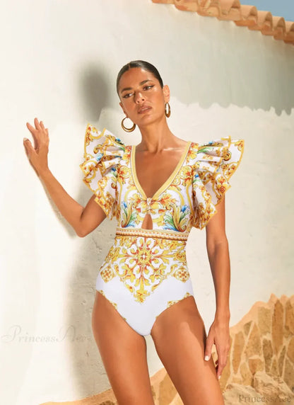 Ruffle V Neck Majolica Shorts Two Piece Set
