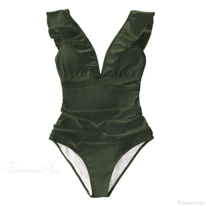 Ruffled V-neck Lace Up Monokini One Piece Set