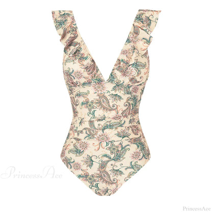 Ruffled V-neck Lace Up Monokini One Piece Set