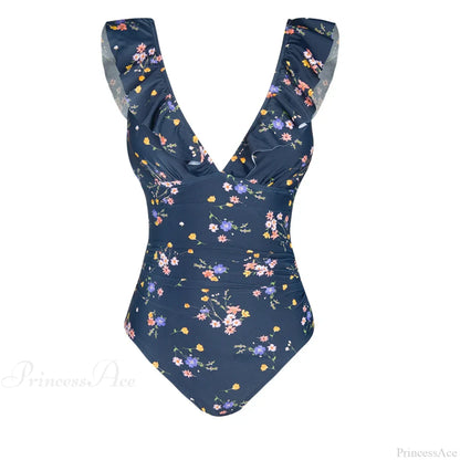 Ruffled V-neck Lace Up Monokini One Piece Set