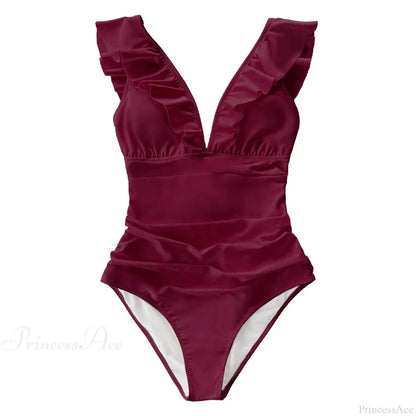 Ruffled V-neck Lace Up Monokini One Piece Set