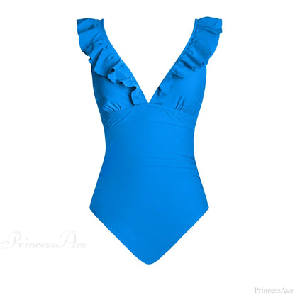 Ruffled V-neck Lace Up Monokini One Piece Set