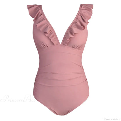 Ruffled V-neck Lace Up Monokini One Piece Set