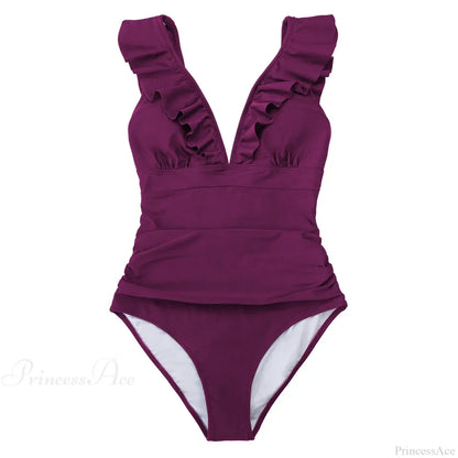 Ruffled V-neck Lace Up Monokini One Piece Set