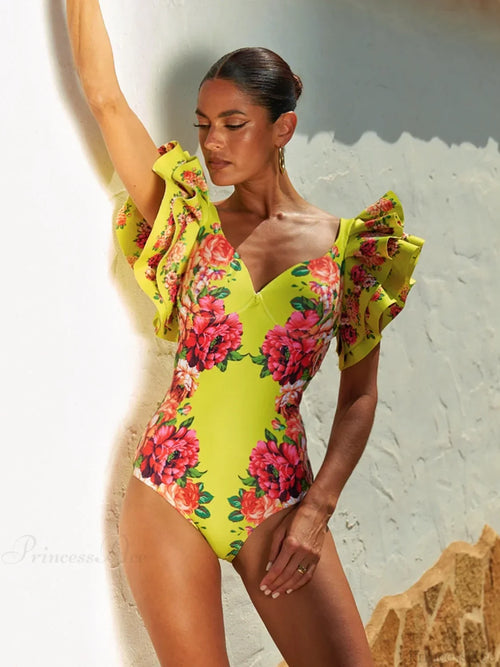 Ruffles Flower Print Skirt Two Piece Set