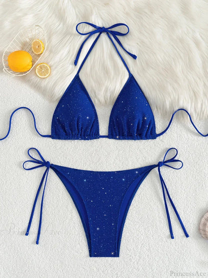 Shiny Sparkling Halter Strappy Bikini Set