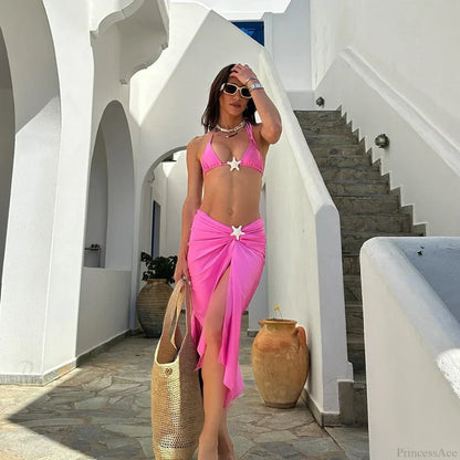 Solid Micro Skirt Three Piece Swimsuit