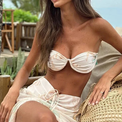 Strapless Bikini with Split Skirt Three Piece Swimsuit