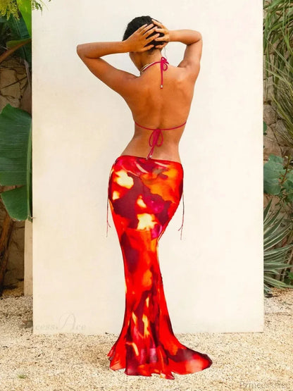 Zebra Stripe Skirt Three Piece Swimsuit